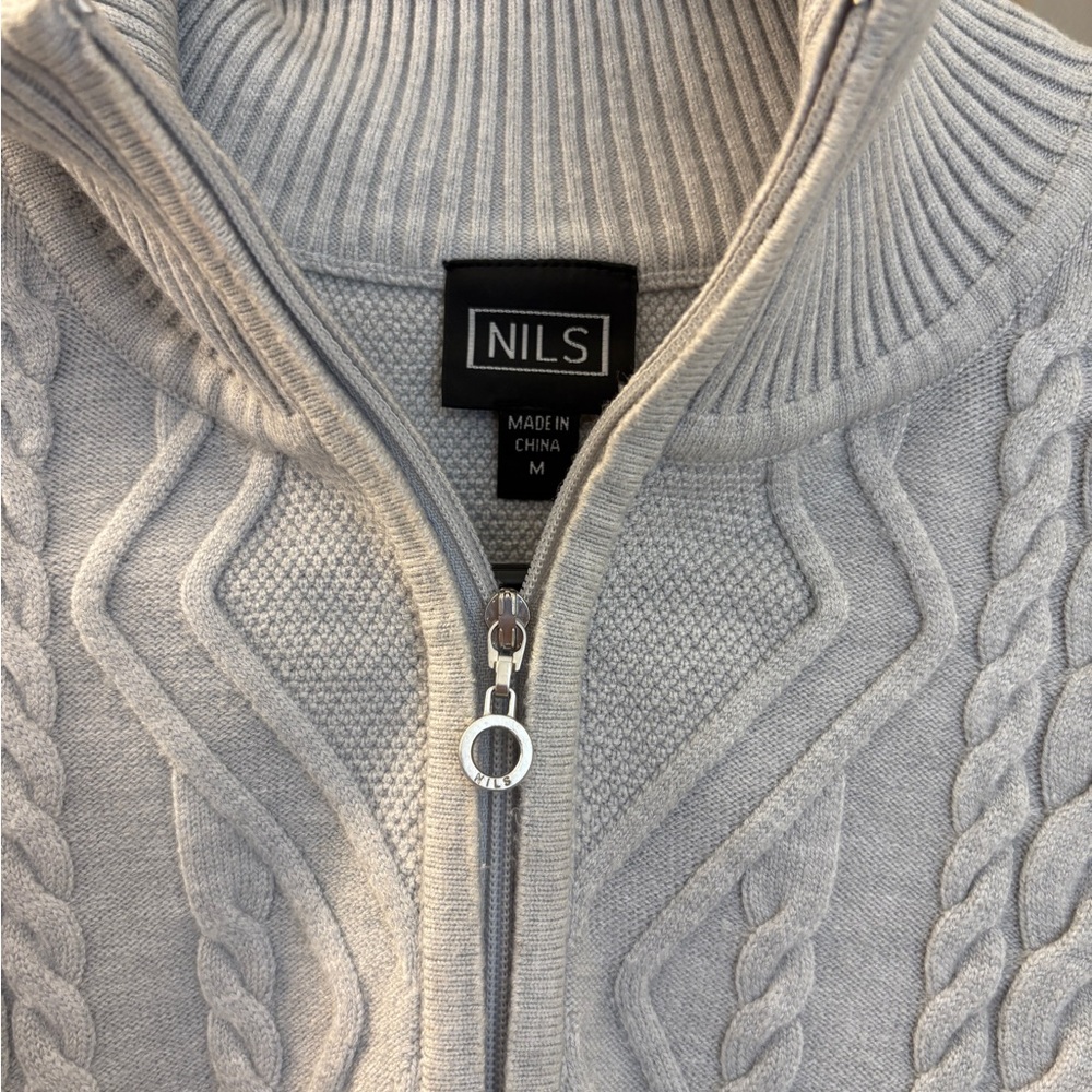 NILS Gray Cowl Neck Cable Knit Sweater